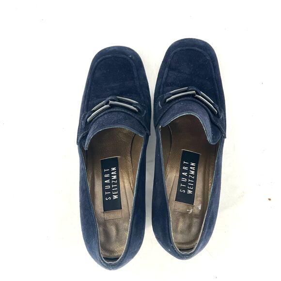 Stuart Weitzman Vintage Navy Blue Suede Loafer Chunky Block Heel Y2K Womens Sz 6 - Picture 7 of 11